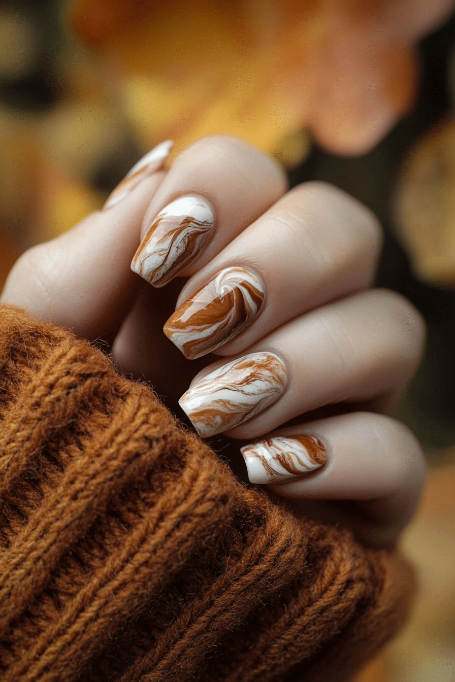 4. Cinnamon Swirl Marble (Fall Nail Design Ideas) - Fall Nail Design Ideas