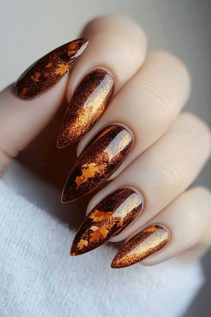 21. Copper Foil Elegance (Fall Nail Design Ideas) - Fall Nail Design Ideas