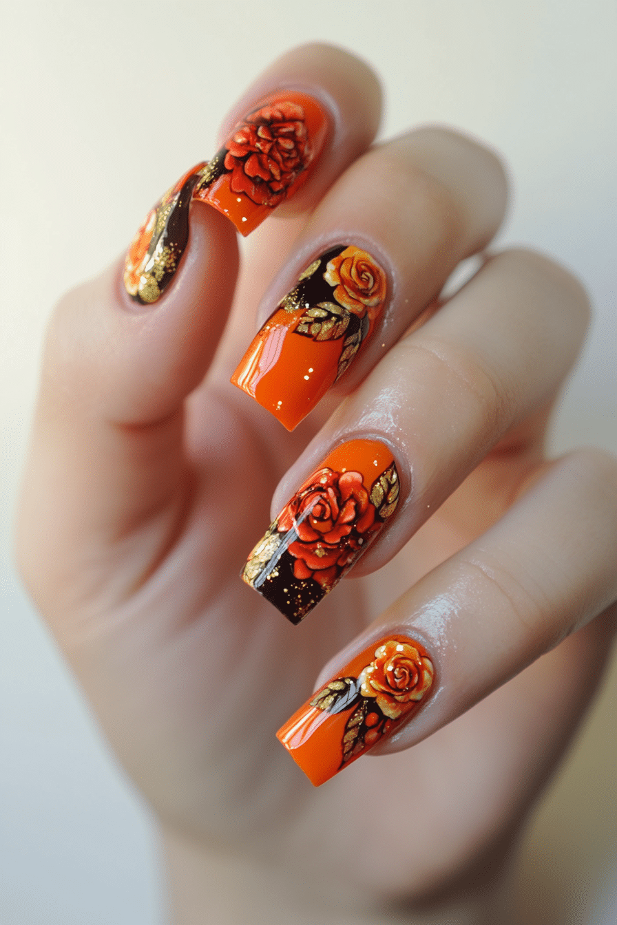 22. Golden Marigold Tribute (Mexico Nail Design Ideas) - Mexico Nail Design Ideas
