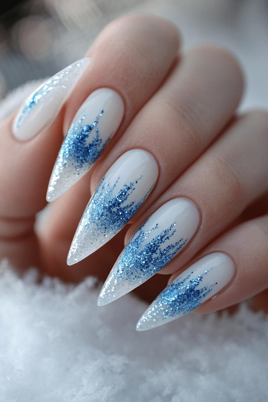 9. Snowy Holographic Drip (Ice Nail Design Ideas) - Ice Nail Design Ideas