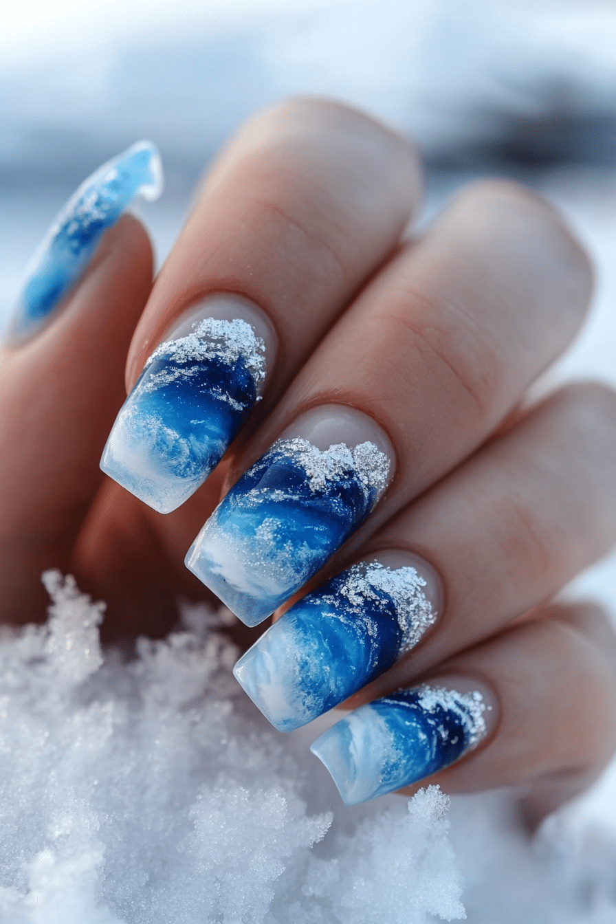 21. Chilled Sapphire Waves (Ice Nail Design Ideas) - Ice Nail Design Ideas