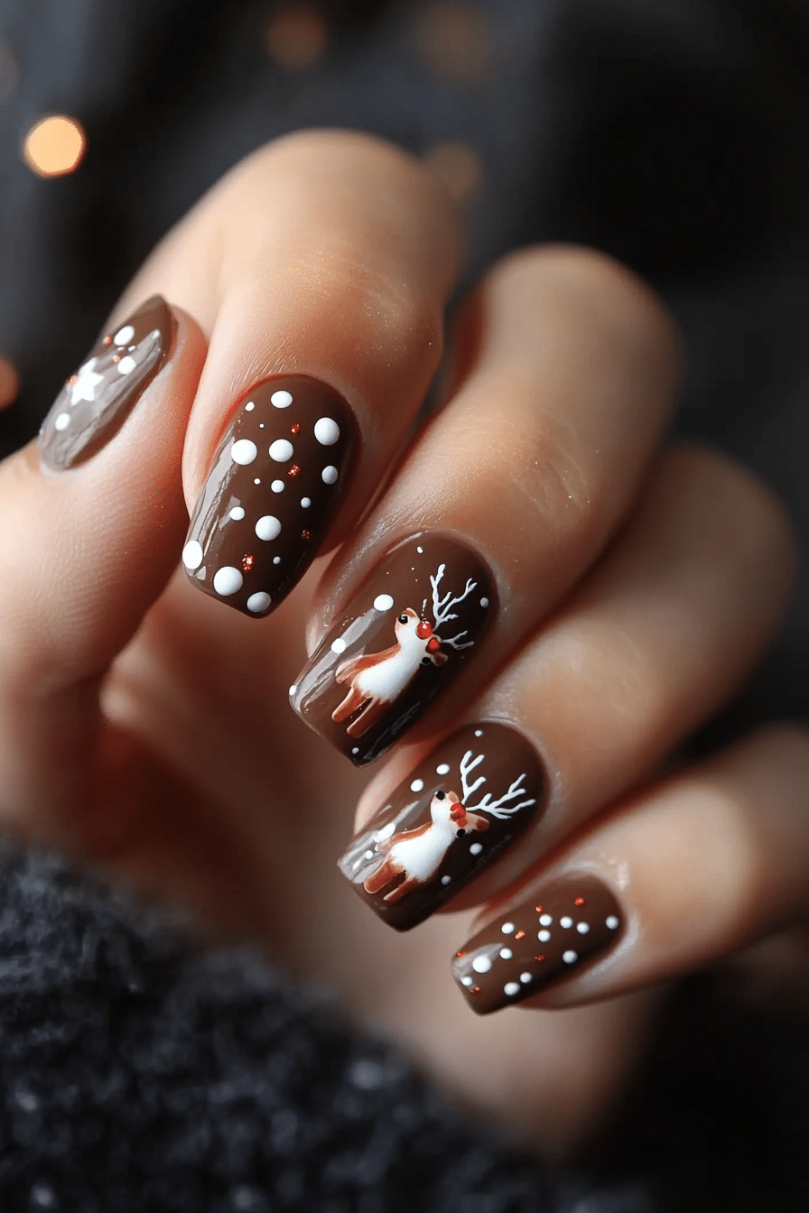 21. Classic Rudolph Charm (Christmas Dip Nail Design Ideas) - Christmas Dip Nail Design Ideas