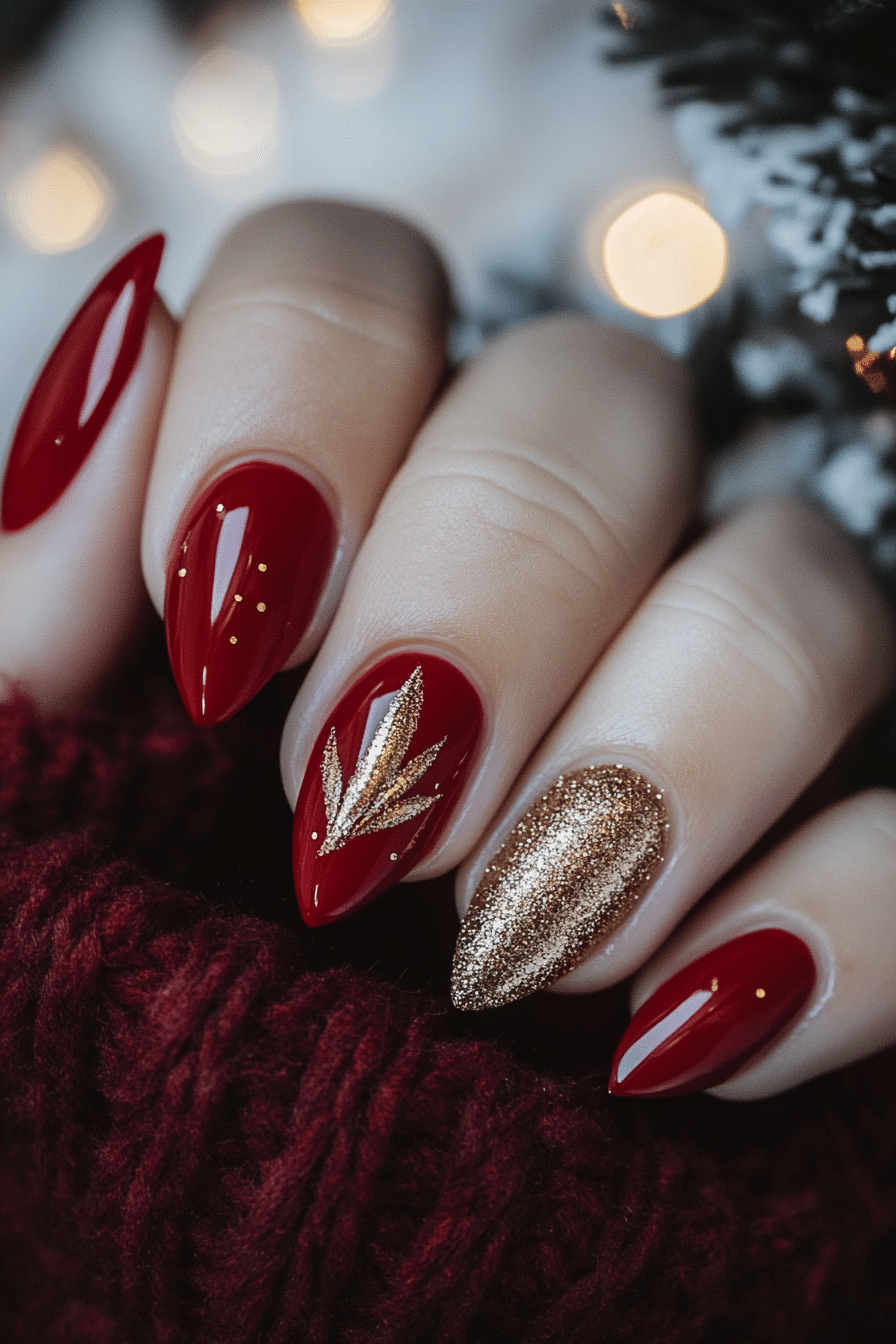 4. Red Velvet Glam (Christmas Nail Design Ideas) - Christmas Nail Design Ideas