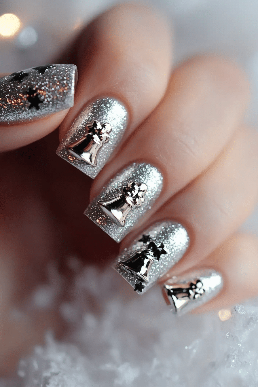 9. Silver Bell Shimmer (Christmas Nail Design Ideas) - Christmas Nail Design Ideas