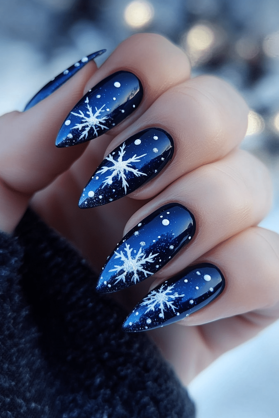 12. Midnight Snowfall (Christmas Nail Design Ideas) - Christmas Nail Design Ideas