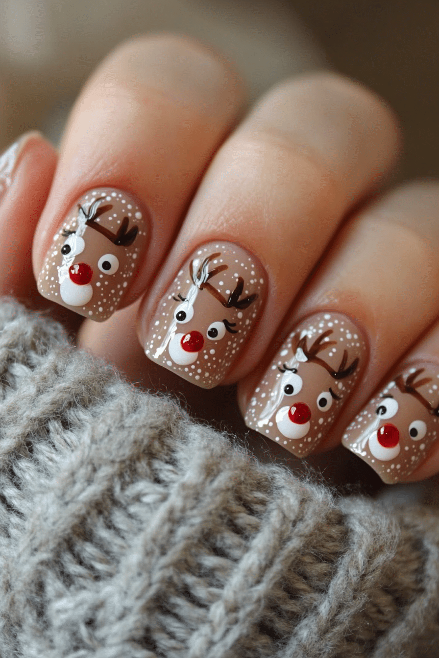 13. Reindeer Charm (Christmas Nail Design Ideas) - Christmas Nail Design Ideas