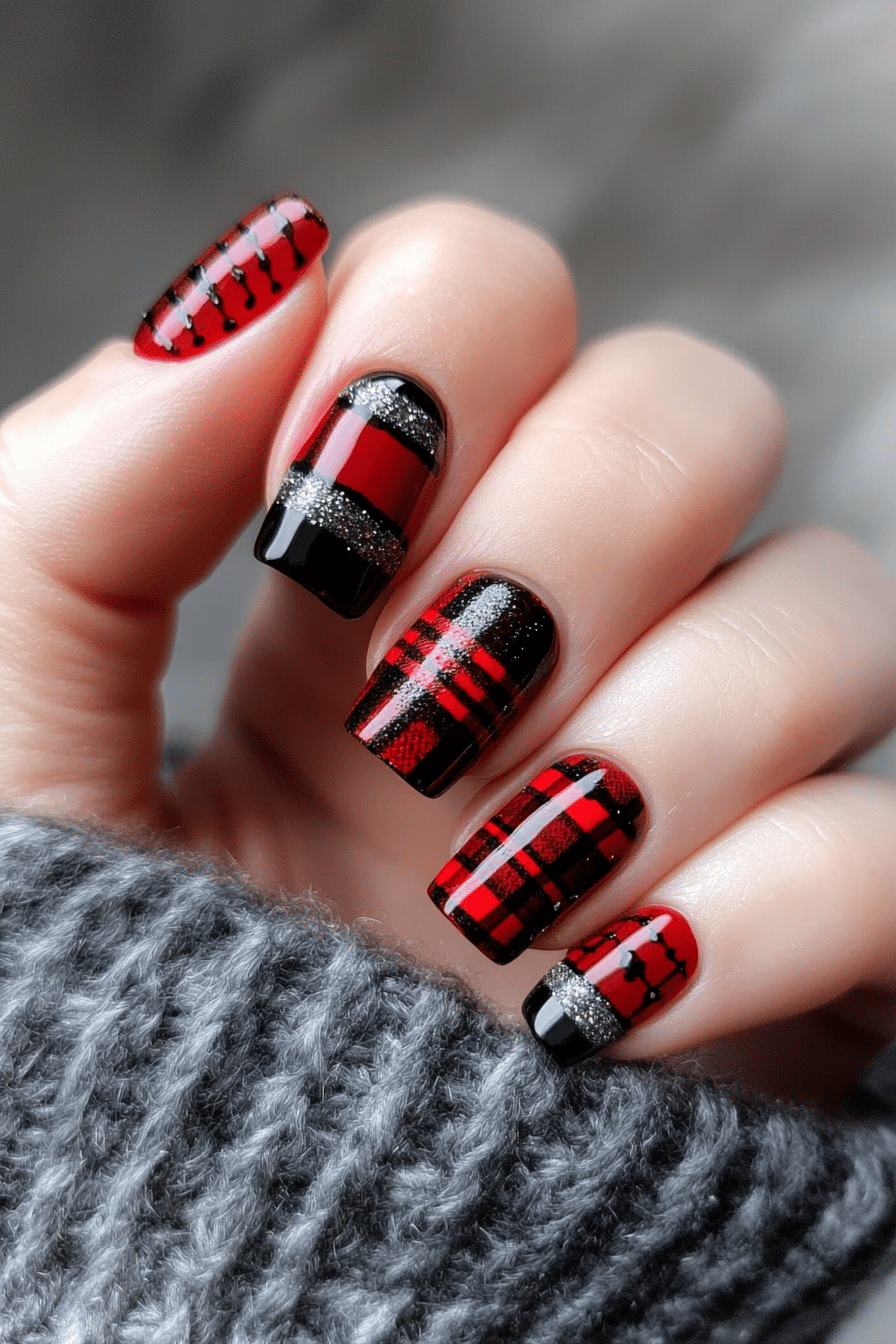 16. Festive Plaid Perfection (Christmas Nail Design Ideas) - Christmas Nail Design Ideas