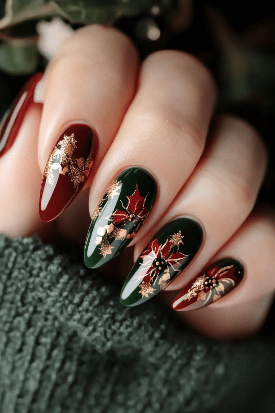 21. Elegant Poinsettia Blooms (Christmas Nail Design Ideas) - Christmas Nail Design Ideas