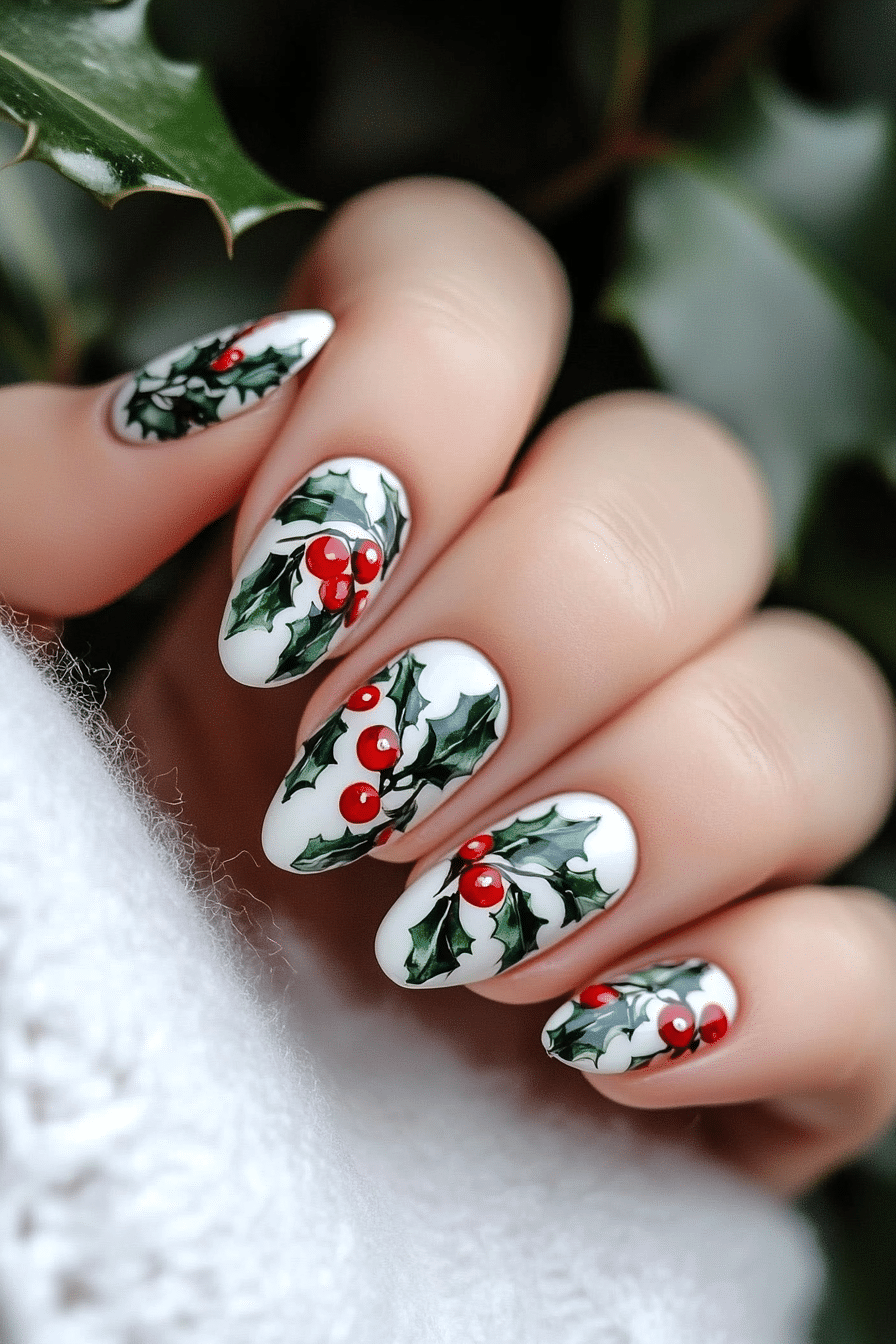25. Holly Berry Bliss (Christmas Nail Design Ideas) - Christmas Nail Design Ideas