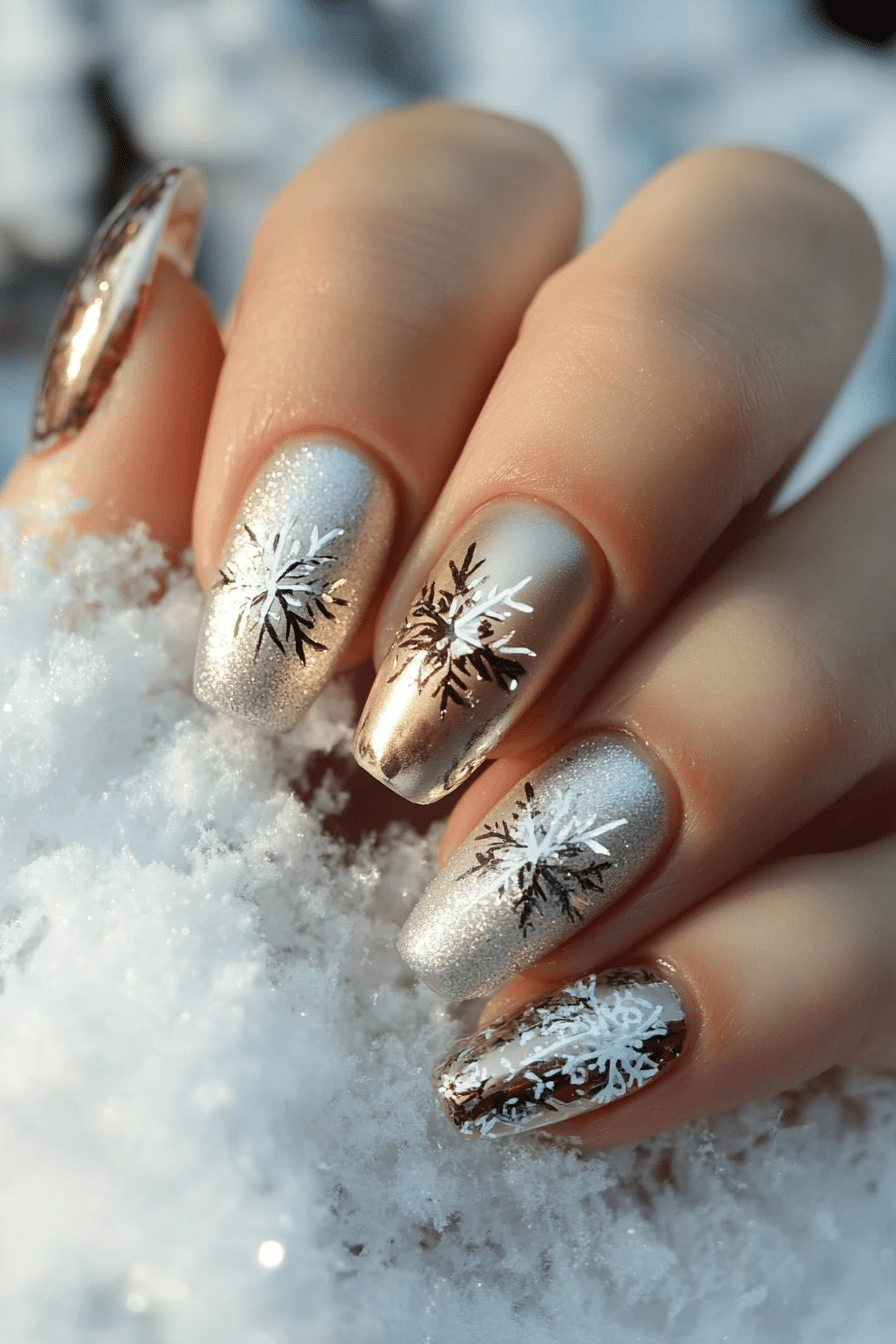 26. Silver & Gold Frost (Christmas Nail Design Ideas) - Christmas Nail Design Ideas