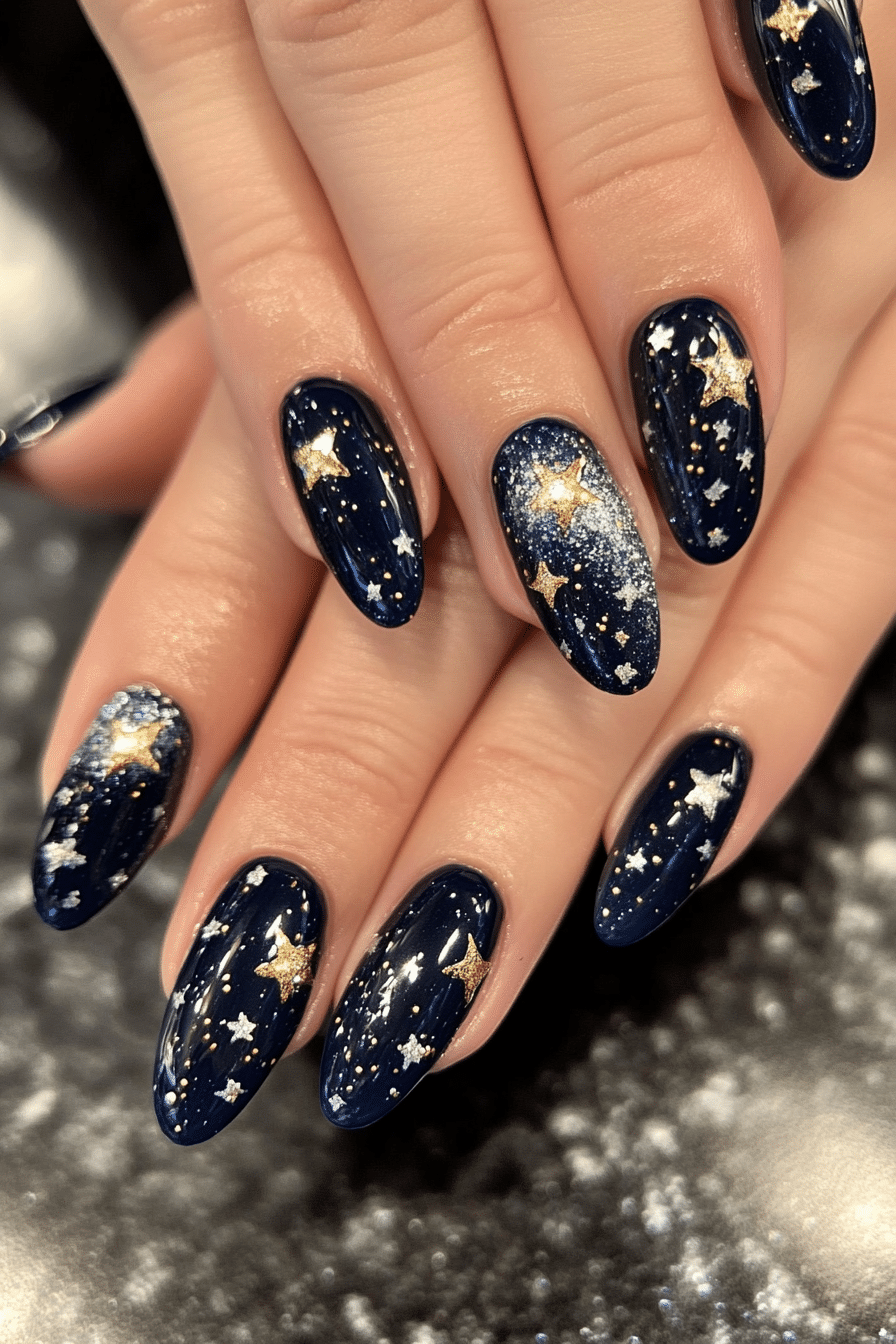 12. Starry Night Sparkle (Cute Nail Design Ideas) - Cute Nail Design Ideas