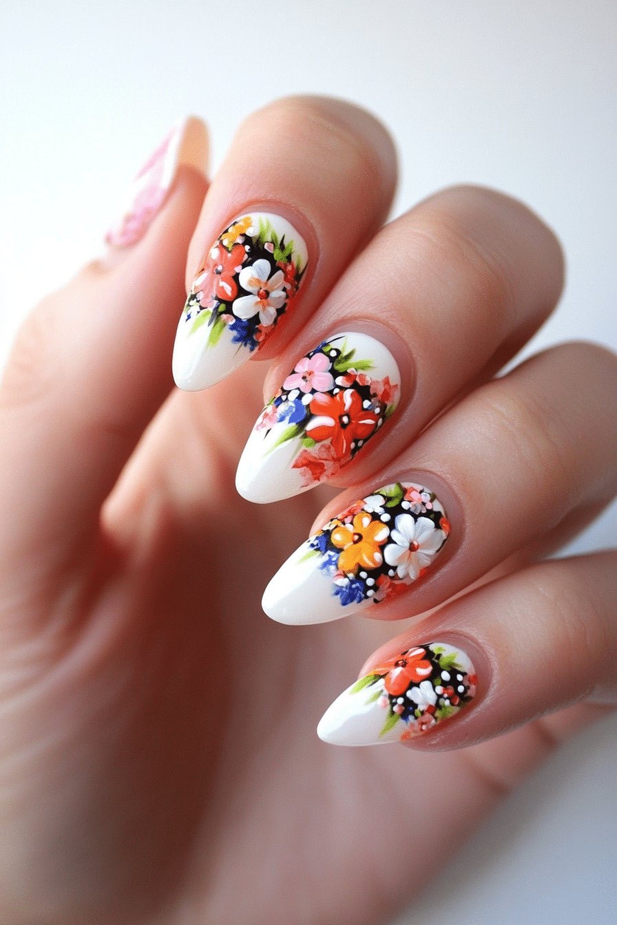 12. Floral French Tips (French Tip Nail Design Ideas) - French Tip Nail Design Ideas