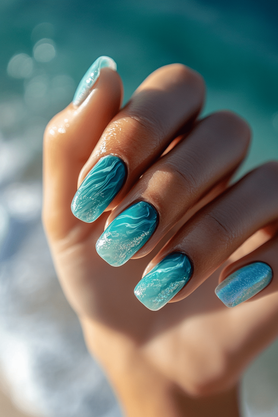 8. Iridescent Ocean Waves (Summer Nail Design Ideas) - Summer Nail Design Ideas