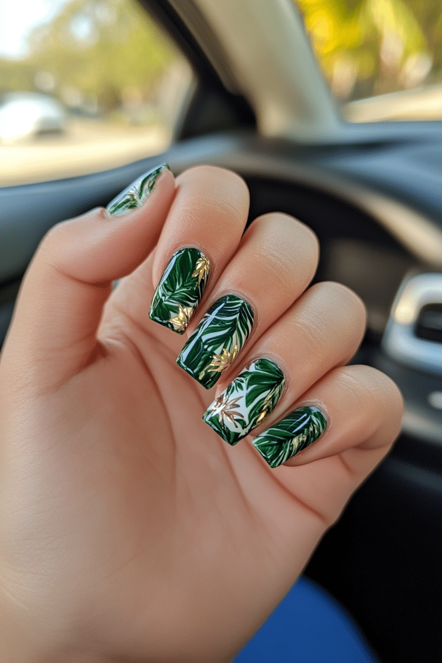 25. Lush Green Tropics (Summer Nail Design Ideas) - Summer Nail Design Ideas