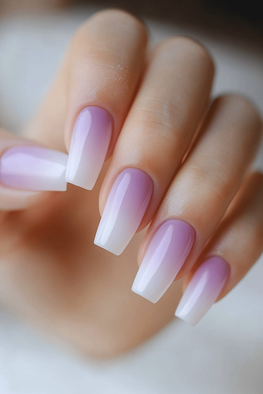 4. Lilac Bloom Ombre (Small Coffin Nail Design Ideas) - Small Coffin Nail Design Ideas