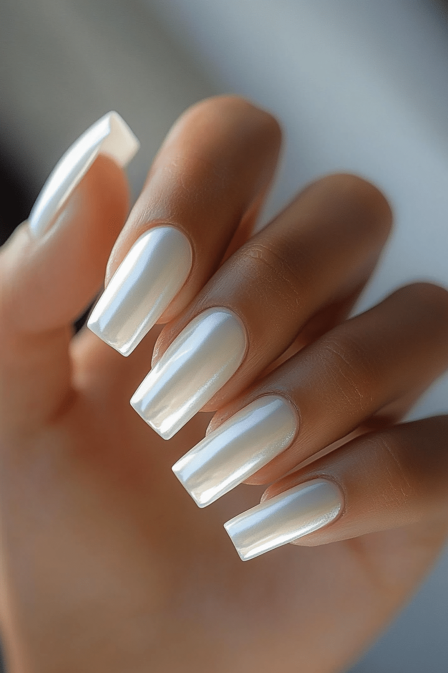 7. Pearl White Gloss (Small Coffin Nail Design Ideas) - Small Coffin Nail Design Ideas