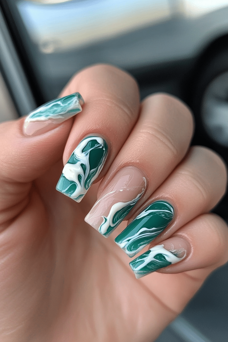 16. Ocean Wave Art (Small Coffin Nail Design Ideas) - Small Coffin Nail Design Ideas