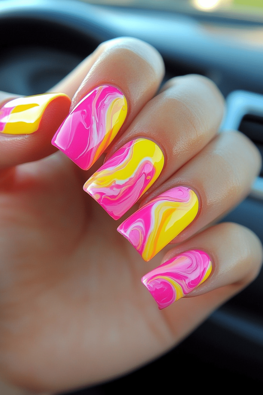 4. Pink Lemonade Swirls (Yellow And Pink Nail Design Ideas) - Yellow And Pink Nail Design Ideas