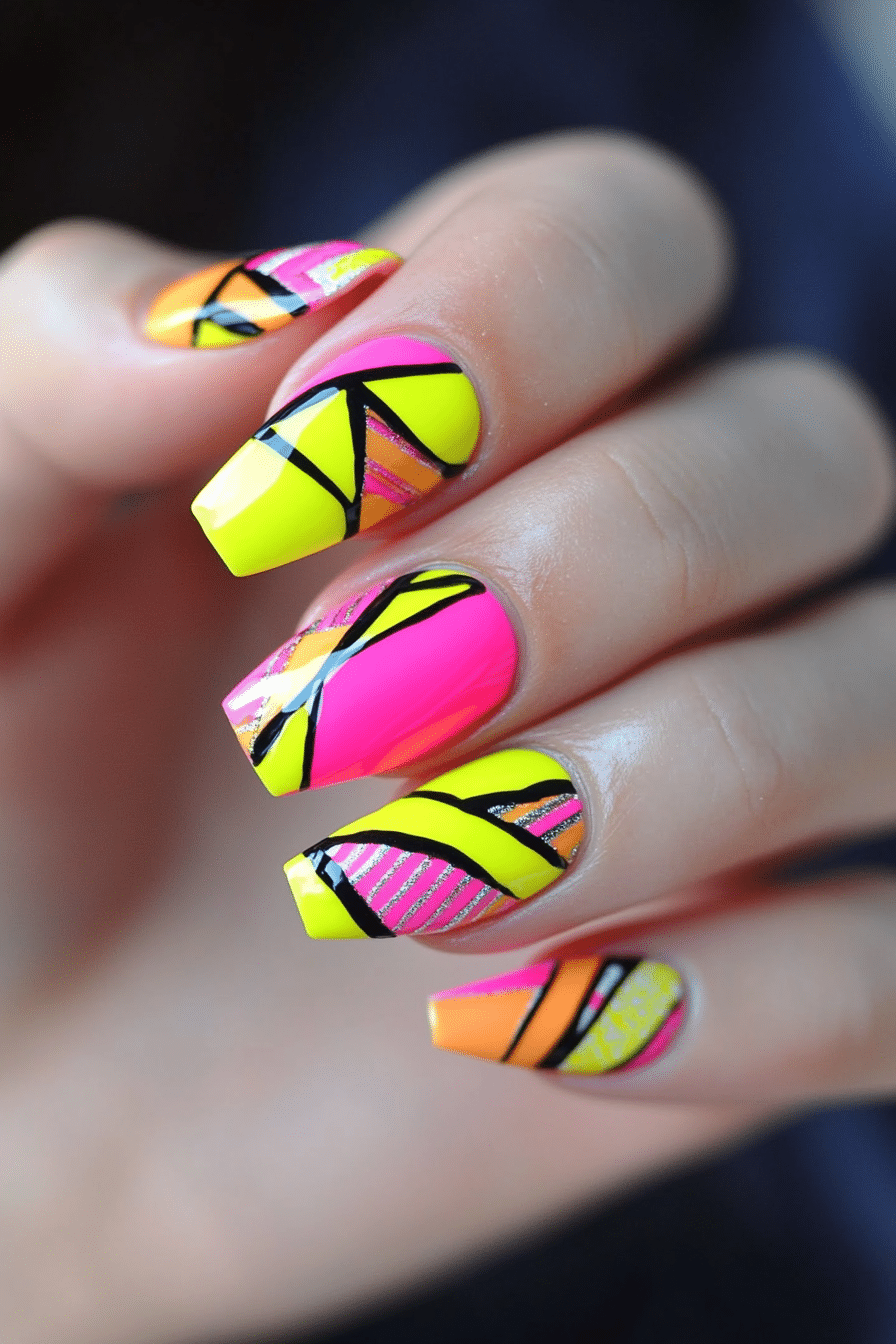 7. Neon Pop Art (Yellow And Pink Nail Design Ideas) - Yellow And Pink Nail Design Ideas