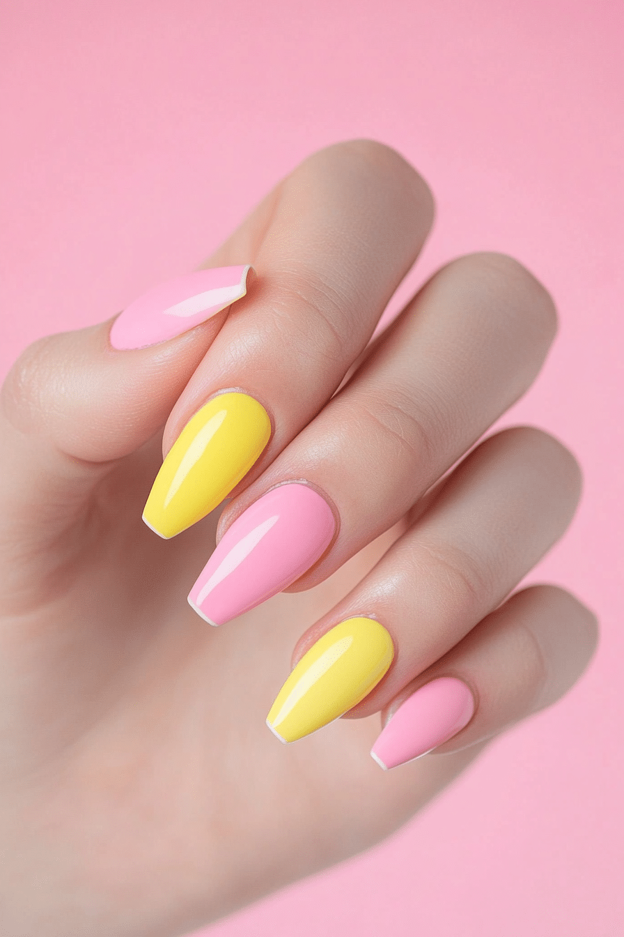 9. Pastel Sunshine (Yellow And Pink Nail Design Ideas) - Yellow And Pink Nail Design Ideas