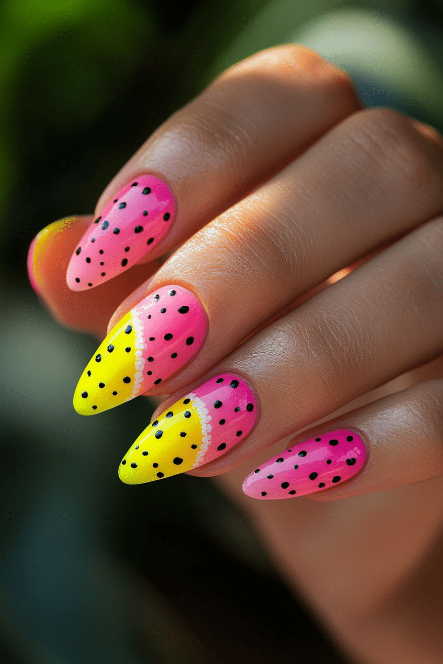 16. Watermelon Zest (Yellow And Pink Nail Design Ideas) - Yellow And Pink Nail Design Ideas