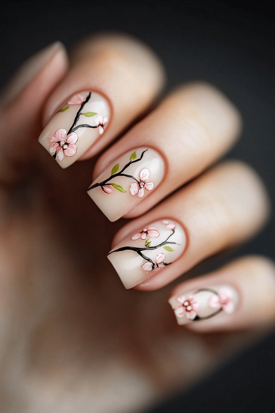 3. Cherry Blossom Bliss (Nail Design Ideas For Short Nails) - Nail Design Ideas For Short Nails