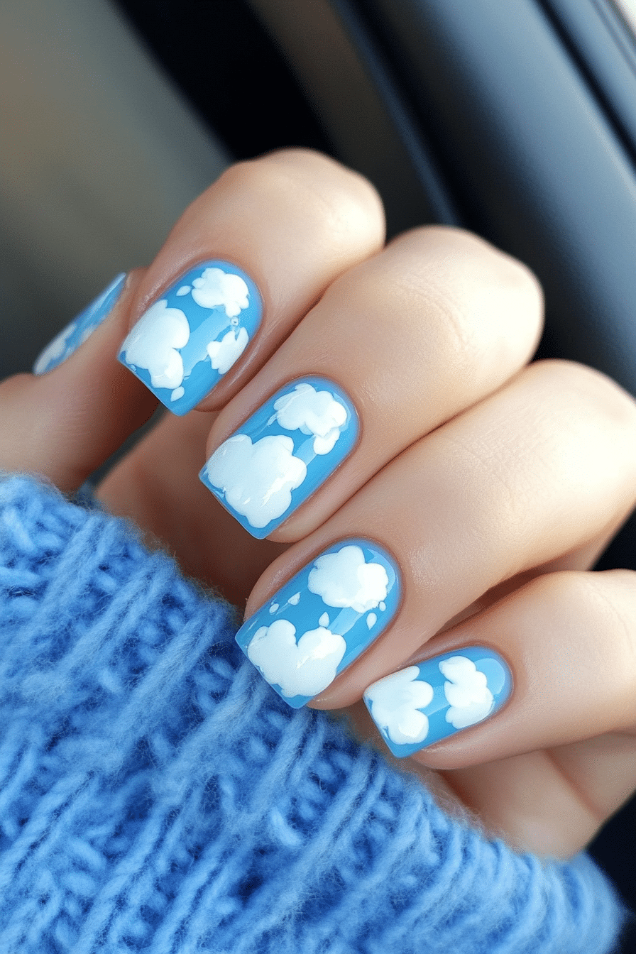 9. Cloudy Day Nails (Nail Design Ideas For Short Nails) - Nail Design Ideas For Short Nails