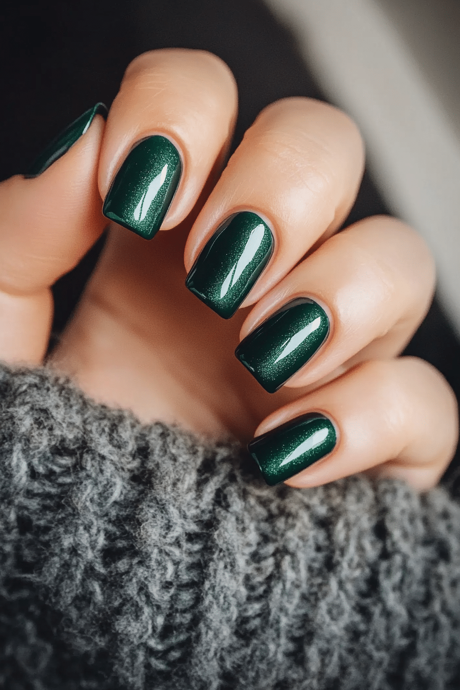 13. Velvet Emerald Shine (Nail Design Ideas For Short Nails) - Nail Design Ideas For Short Nails
