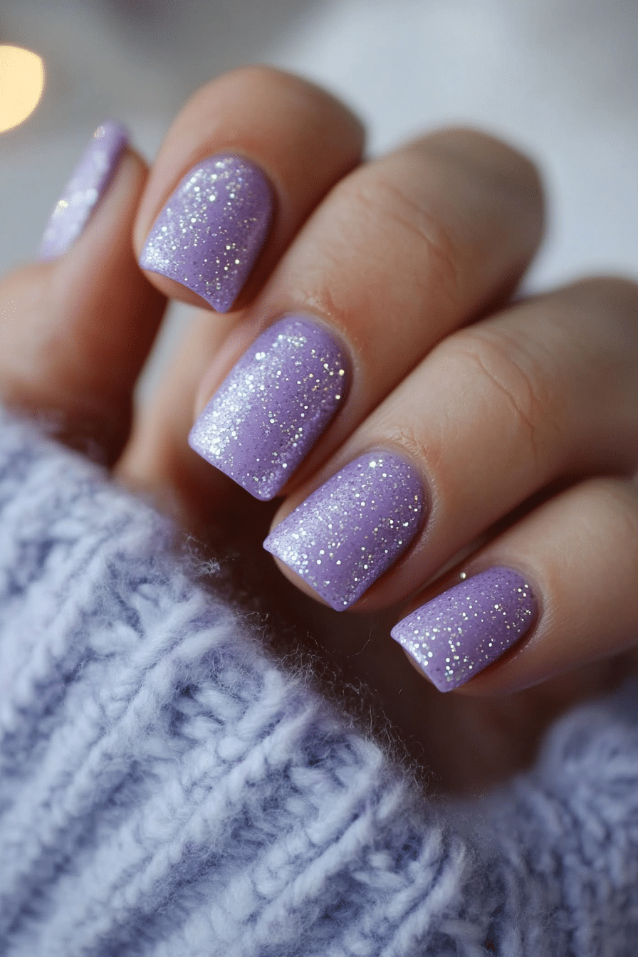 19. Lavender Frosted Glitter (Nail Design Ideas For Short Nails) - Nail Design Ideas For Short Nails