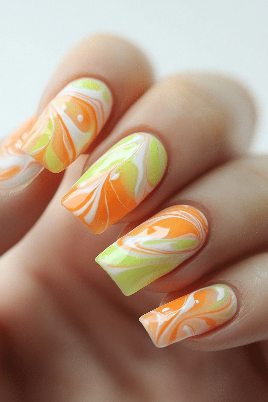 24. Citrus Sorbet Swirls (Nail Design Ideas For Short Nails) - Nail Design Ideas For Short Nails