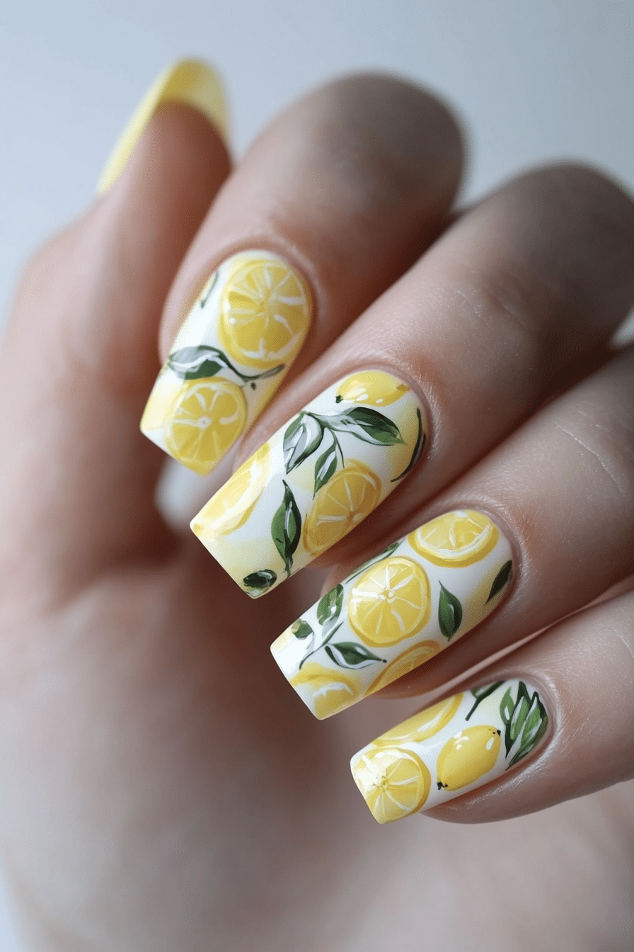12. Abstract Citrus Art (Pastel Yellow Nail Design Ideas) - Pastel Yellow Nail Design Ideas