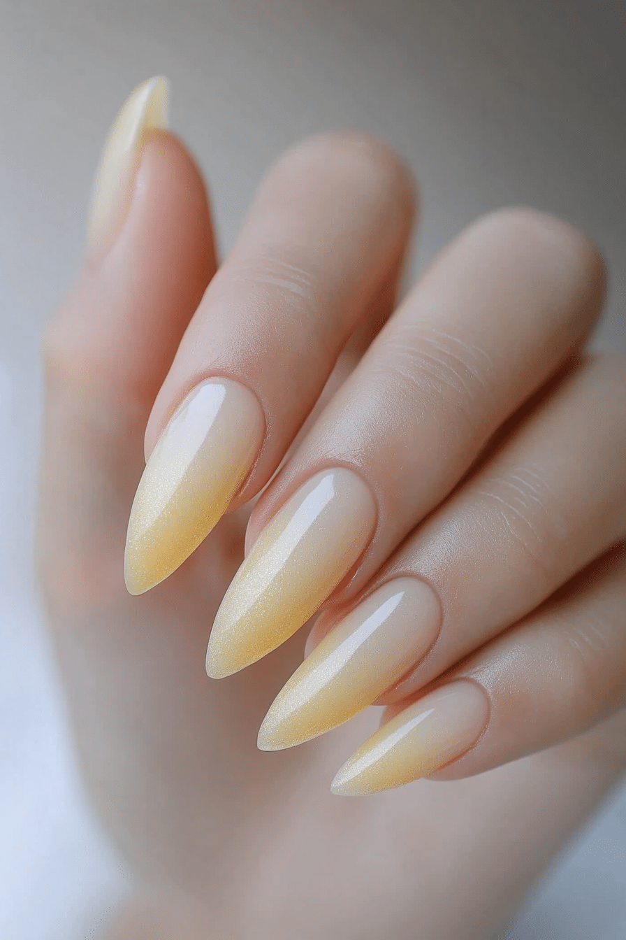14. Yellow Aura Glow (Pastel Yellow Nail Design Ideas) - Pastel Yellow Nail Design Ideas