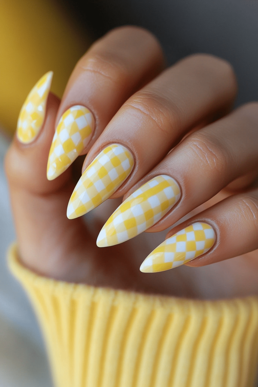 23. Delicate Pastel Checkerboard (Pastel Yellow Nail Design Ideas) - Pastel Yellow Nail Design Ideas