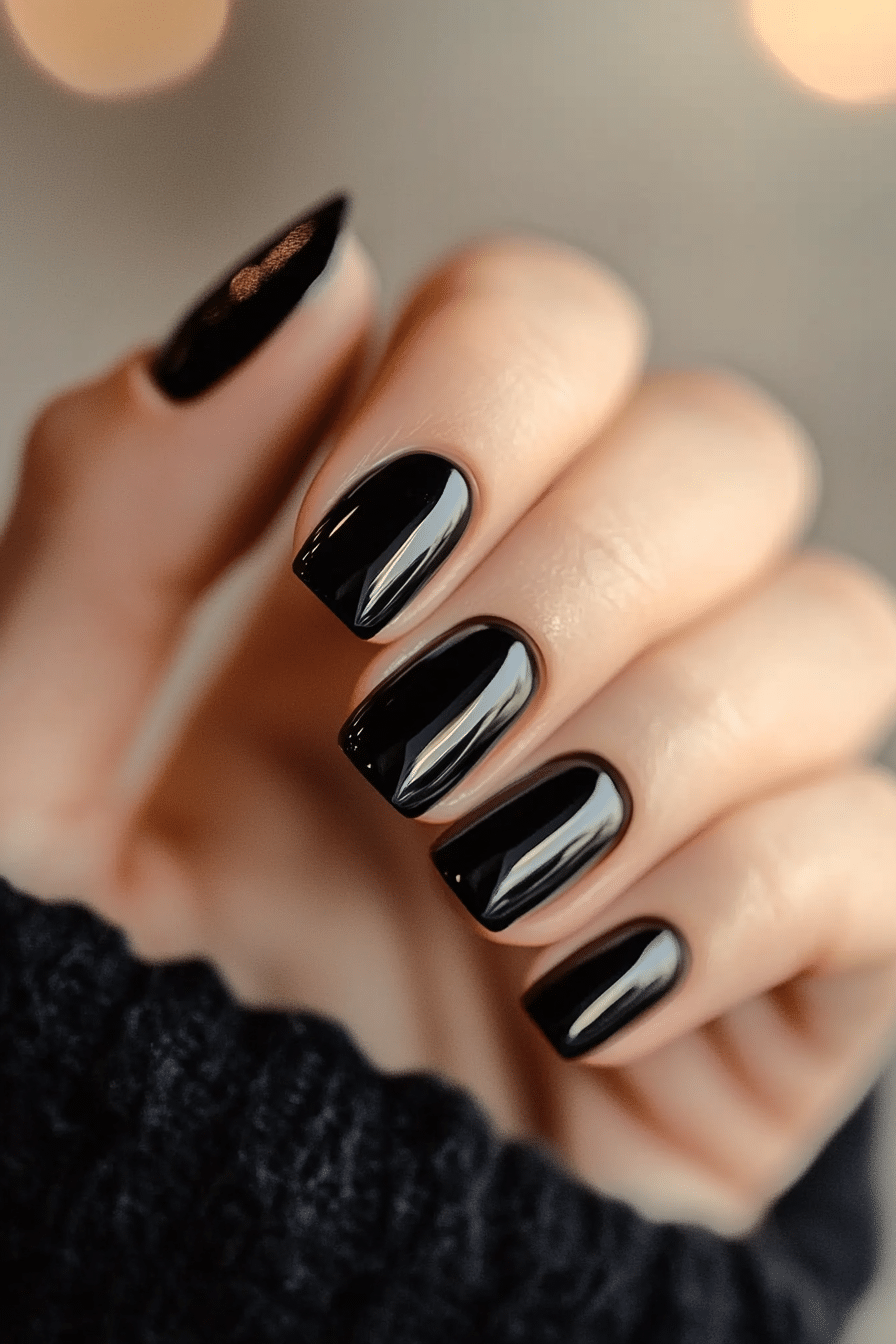 2. Glossy Jet Black (Very Short Nail Design Ideas) - Very Short Nail Design Ideas