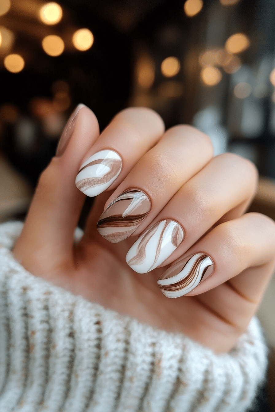 8. Matte Mocha Swirls (Very Short Nail Design Ideas) - Very Short Nail Design Ideas