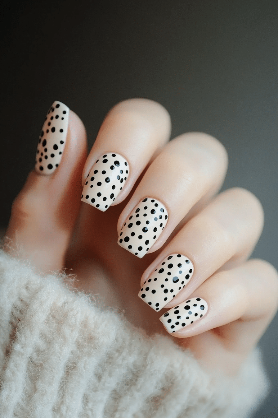 12. Monochrome Dots (Very Short Nail Design Ideas) - Very Short Nail Design Ideas