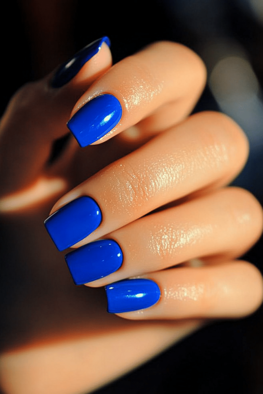 14. Electric Cobalt Shine (Very Short Nail Design Ideas) - Very Short Nail Design Ideas
