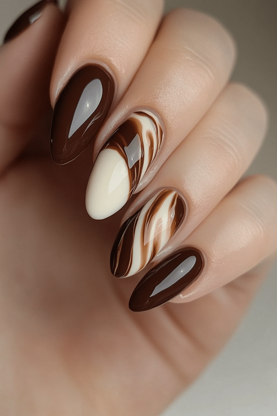 15. Chocolate Caramel Drip (Very Short Nail Design Ideas) - Very Short Nail Design Ideas