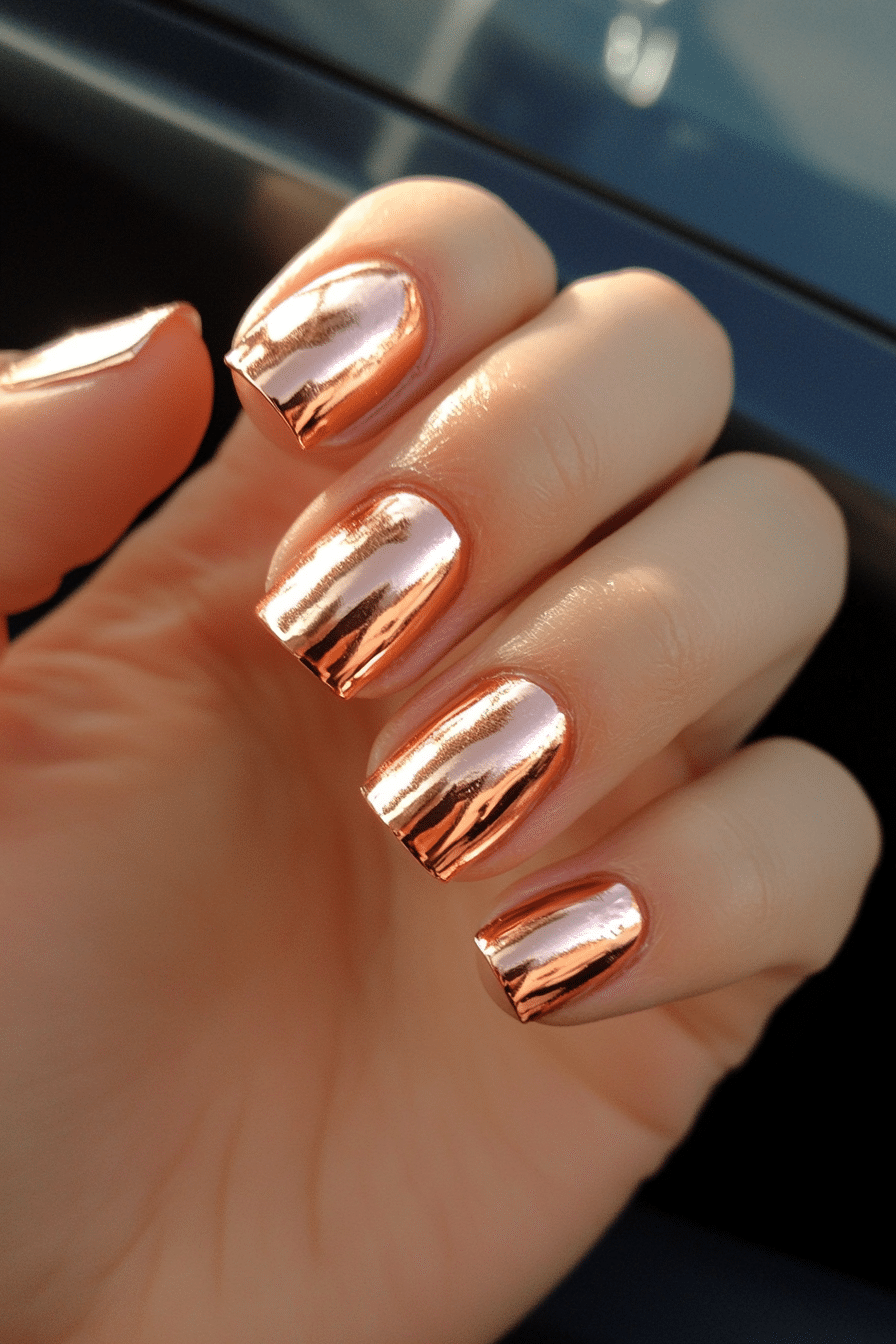 21. Metallic Rose Gold (Very Short Nail Design Ideas) - Very Short Nail Design Ideas