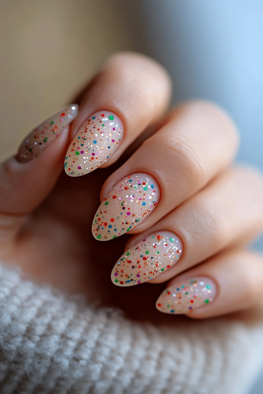 22. Rainbow Confetti Specks (Very Short Nail Design Ideas) - Very Short Nail Design Ideas