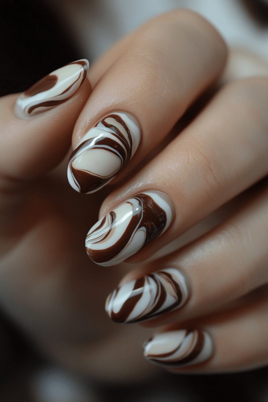 24. Ice Latte Swirls (Very Short Nail Design Ideas) - Very Short Nail Design Ideas