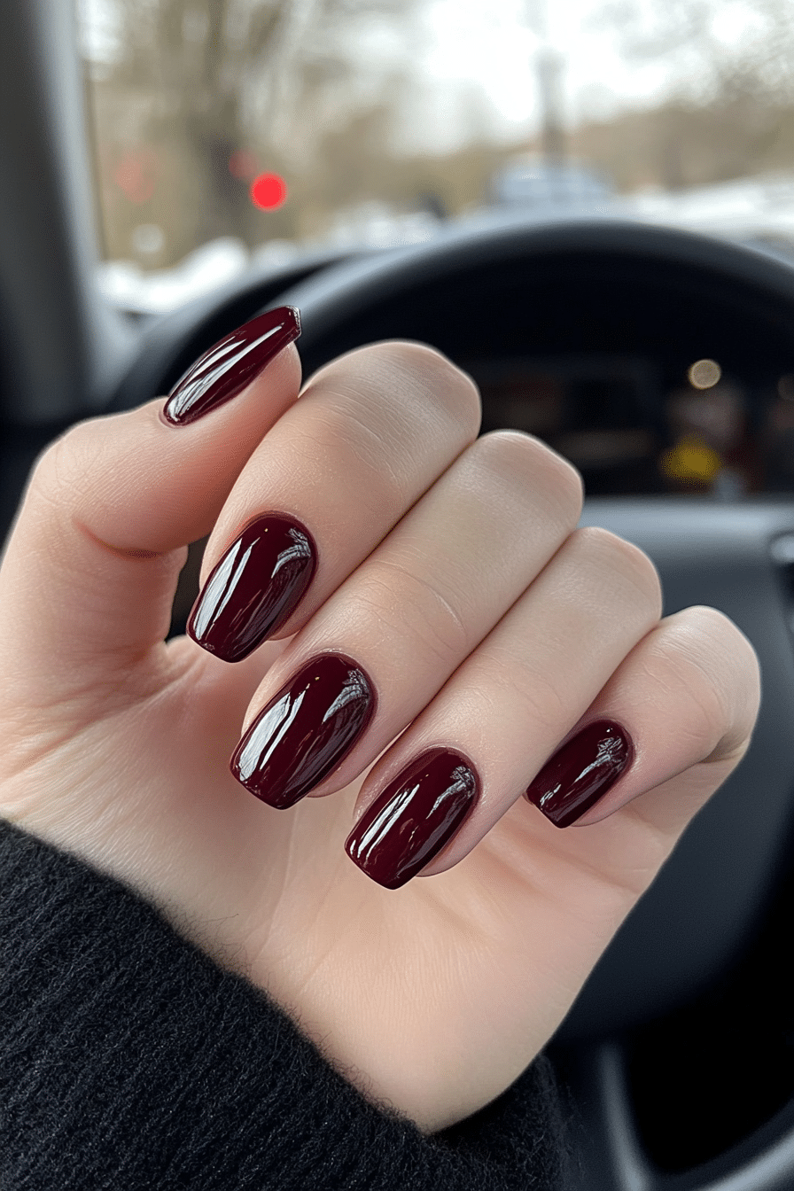 26. Deep Plum Gloss (Very Short Nail Design Ideas) - Very Short Nail Design Ideas