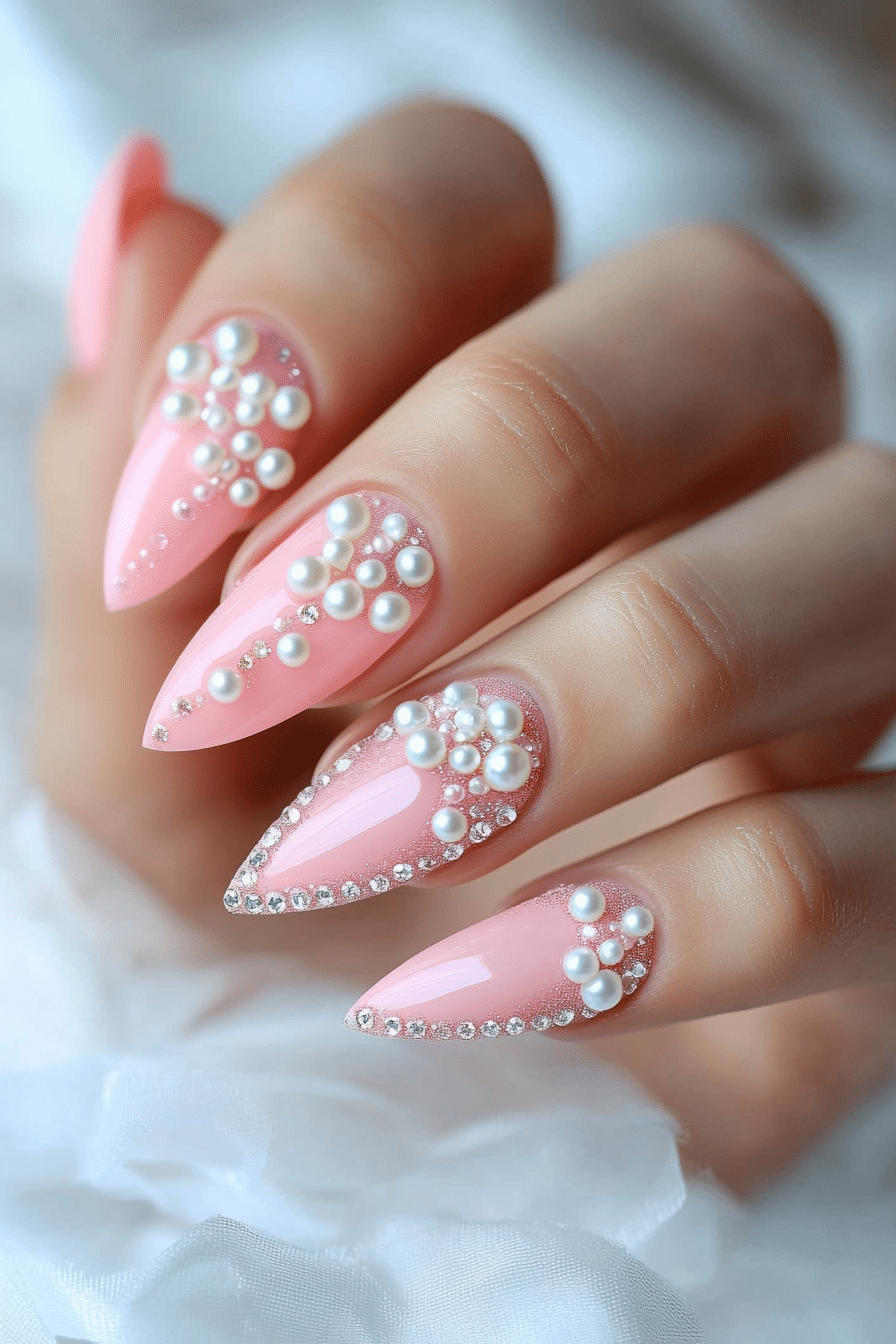 10. Pink and Pearl Accents (Pink Nail Design Ideas) - Pink Nail Design Ideas