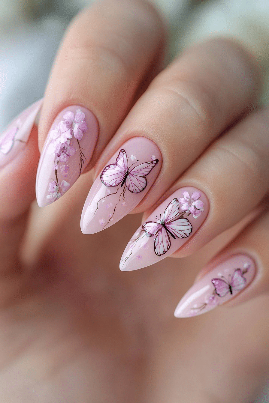 13. Pink Butterfly Whisper (Pink Nail Design Ideas) - Pink Nail Design Ideas
