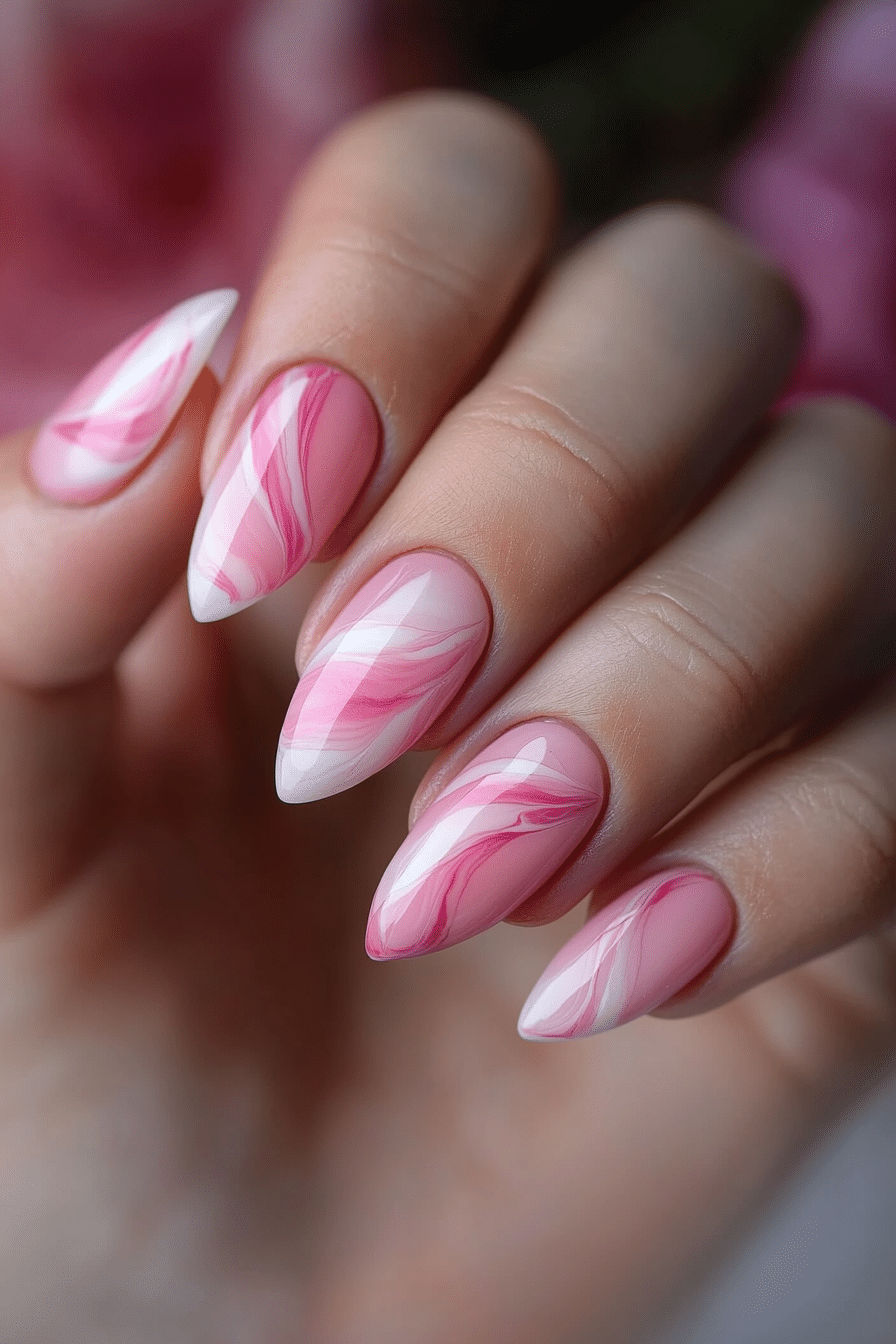 17. Pink Watercolor Waves (Pink Nail Design Ideas) - Pink Nail Design Ideas