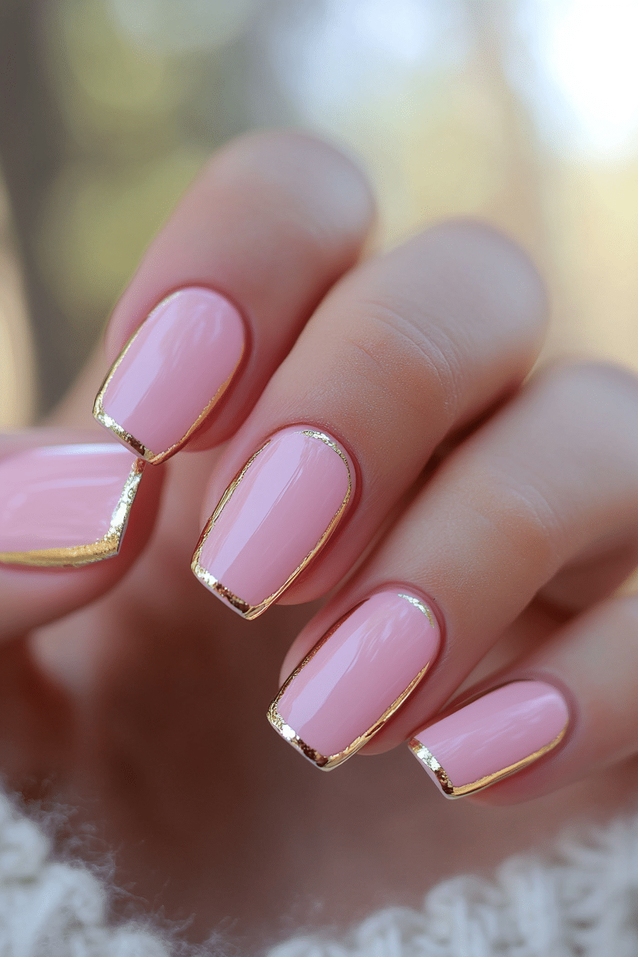 23. Blush and Gold Lining (Pink Nail Design Ideas) - Pink Nail Design Ideas