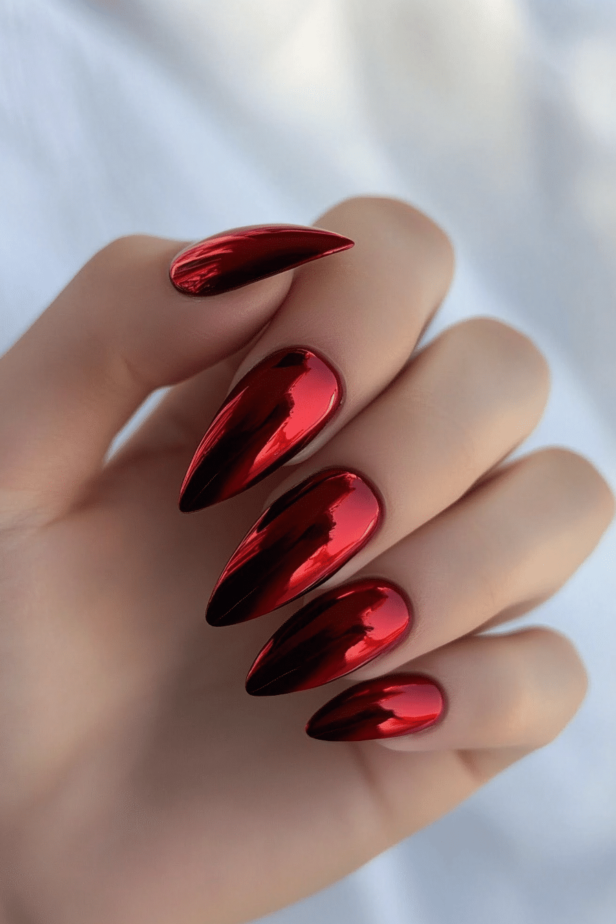1. Scarlet Chrome Elegance (Red Nail Design Ideas) - Red Nail Design Ideas