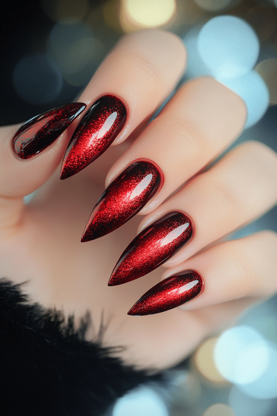 24. Fiery Red Holographic (Red Nail Design Ideas) - Red Nail Design Ideas