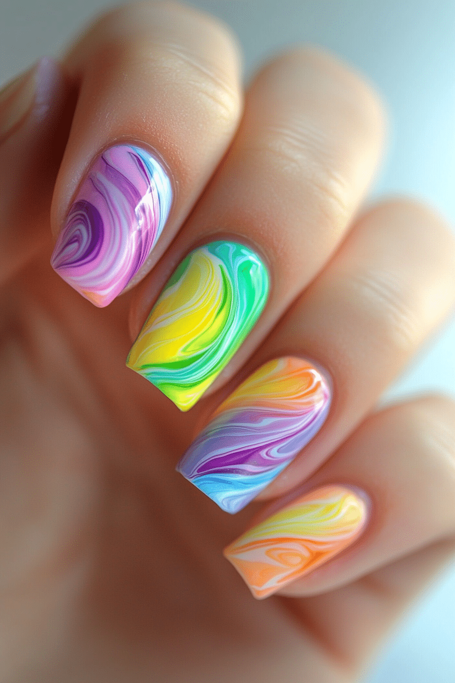 1. Pastel Rainbow Swirls (School Nail Design Ideas) - School Nail Design Ideas