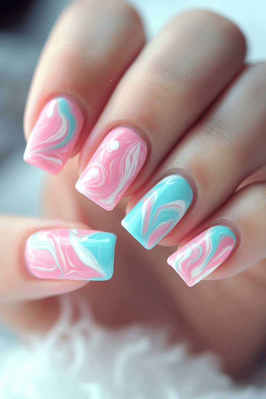 21. Cotton Candy Swirl (School Nail Design Ideas) - School Nail Design Ideas